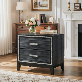Sunvega Weathered Black Finish Nightstand with Two Spacious Storage Drawers