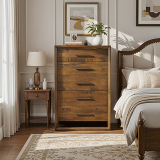 Sunvega Mocha Finish Brazilian Pine 5-Drawer Chest with Antique Silver Hardware
