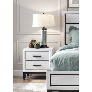 Sunvega White Nightstand with Two Drawers and Black Hardware