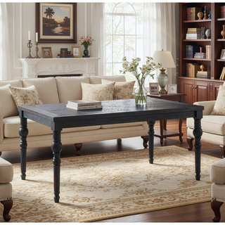 Sunvega Solid Rubberwood Traditional Style Dining Table with Wood Grain Top