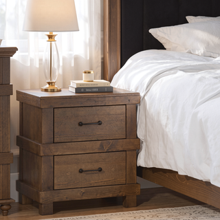 Sunvega Traditional Antique Oak Finish Nightstand with 2 Storage Drawers