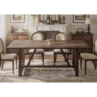 Sunvega Kaelyn Dark Oak Finish Rectangular Dining Table with Trestle Base