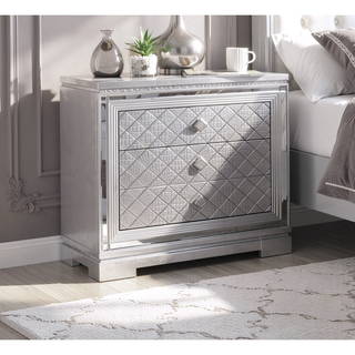 Sunvega Transitional Solid Wood Nightstand with Square Chrome Knobs in Acacia Walnut