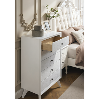 Sunvega Contemporary White Wave Texture Chest with Angled Legs and Bronze Knobs