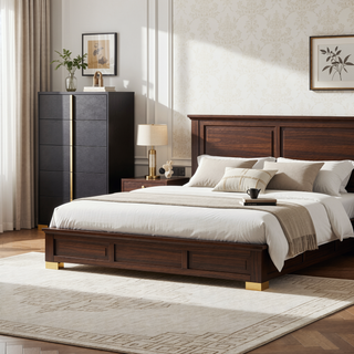 Sunvega Modern Art Deco White Five-Drawer Chest with Gold Hardware and Smooth Glide