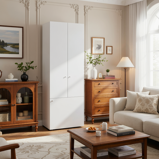Sunvega Three-Door Freestanding Closet with Hanging Rod and Shelves for Bedroom