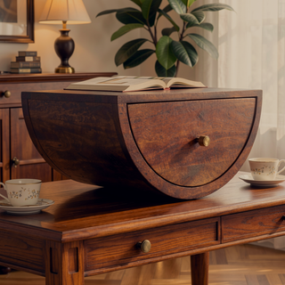 Sunvega Solid Mango Wood Wall Mounted Crescent Nightstand with Drawer