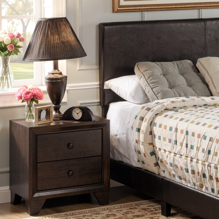 Sunvega Espresso Finish Wooden Nightstand with Two Drawers for Bedroom