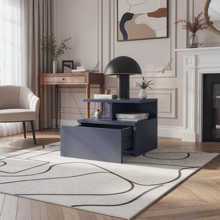 Sunvega Healy Nightstand with Drawer and Three Open Shelves in Alby Blue