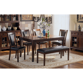 Sunvega Contemporary Walnut Black Dining Table Set With 4 Chairs And Bench