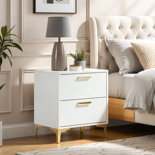 Sunvega Black and Gold 2-Drawer Nightstand with Spacious Storage and Metallic Accents