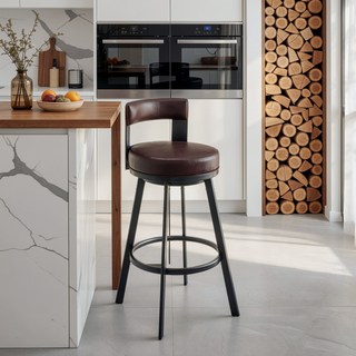 Sunvega Brown Faux Leather Swivel Bar Stool with 360 Degree Rotation