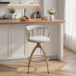 Sunvega Modern Industrial Swivel Bar Stool Set of 2 with Cushioned Fabric Seat