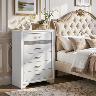 Sunvega Chic White 6-Drawer Bedroom Chest with Jewelry Drawer and Felt Lining