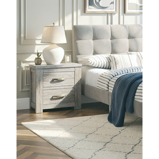 Sunvega Rustic Light Grey Modern Style Bedroom Nightstand with 2 Sturdy Drawers