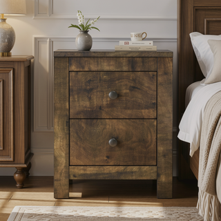 Sunvega Farmhouse Wooden Nightstand Set of 2 with Retro Design and Storage Cabinet