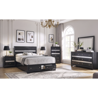 Sunvega Modern Glam Five Drawer Chest with Jewelry Tray Black Finish
