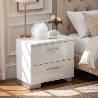 Sunvega Modern High Gloss White Finish Nightstand with Two Storage Drawers