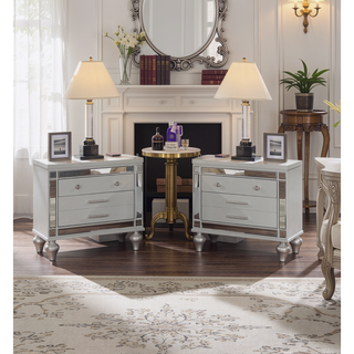 Sunvega Modern Grey Wooden Nightstand with 2 Drawers and Unique Handles