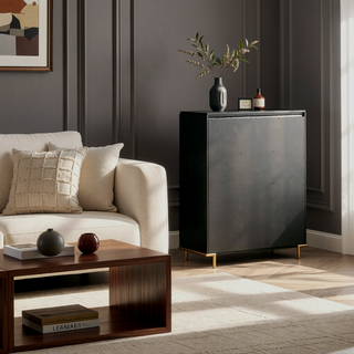 Sunvega Black Wood Grain 5-Drawer Chest with Gold Legs for Bedroom
