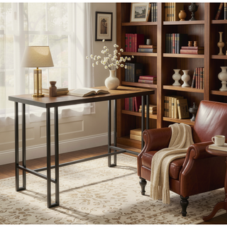 Sunvega Industrial Counter Table with Brown Bamboo Top and Sturdy Metal Frame
