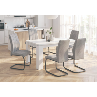 Sunvega White Laminate Wood Dining Table with Thick Block Style Legs
