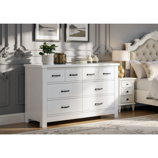 Sunvega White 6-Drawer Dresser with Black Handles and Paper Lamination Finish