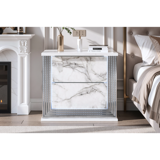 Sunvega Modern Sleek Nightstand with LED Light and Rich Chrome Accents