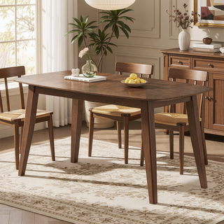 Sunvega Mid-Century Modern Walnut Dining Table with Faux Wood Top and Rubberwood Legs