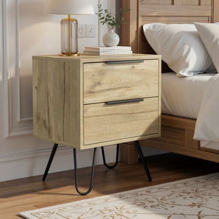 Sunvega Nightstand with Two Drawers and Four Steel Hairpin Legs
