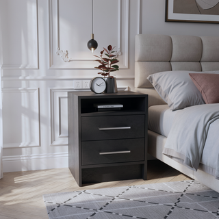 Sunvega Light Gray Nightstand with Two Spacious Drawers and Top Shelf for Bedroom