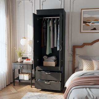 Sunvega Alabama Armoire with Double Door Cabinet and Two Bottom Drawers