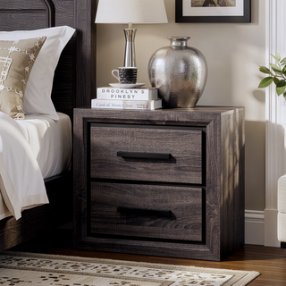 Sunvega Contemporary Two Tone Antique Gray 2 Drawer Nightstand with Brass Pulls