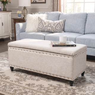 Sunvega Dark Brown Birch Legs Storage Ottoman with Light Assembly Required
