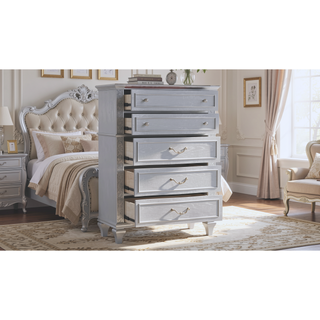 Sunvega Mystic Contemporary Style Light Gray Wood 5-Drawer Chest with Crystal Handles