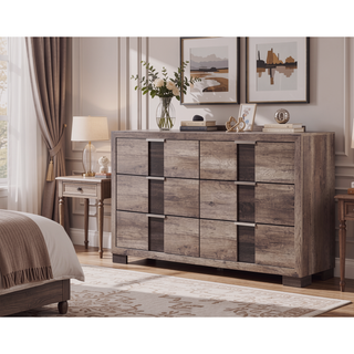 Sunvega Black and White Finish Nightstand with Two Drawers and Metal Knobs