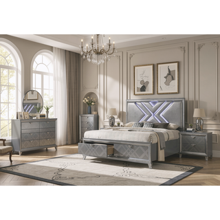 Sunvega Contemporary Silver Chest with Acrylic Legs and Embossed Art Deco Pattern