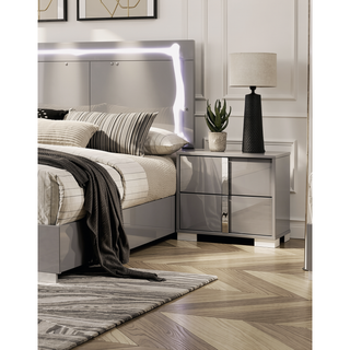 Sunvega Contemporary White Nightstand with Chrome Legs and Handles for Bedroom