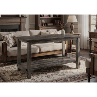 Sunvega Weathered Grey Counter Height Table with Bottom Shelf and Durable Wooden Top