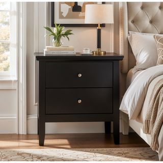 Sunvega Stylish Transitional Black Nightstand with Two Spacious Drawers for Small Spaces