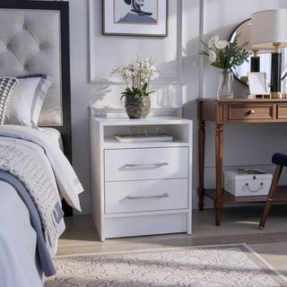 Sunvega White Modern Nightstand with Two Drawers and Shelf for Bedroom