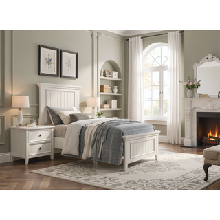 Sunvega White Finish 2 Drawer Bedroom Nightstand Farmhouse Style Bedside Table