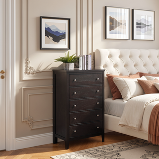 Sunvega Warm Brown Chest with Five Spacious Drawers and Silver Handles