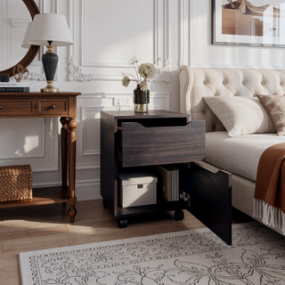 Sunvega Modern Ethan Open Shelves Nightstand With One Door For Bedroom Storage