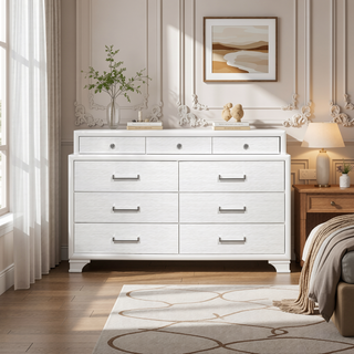 Sunvega White Finish Dresser with Six Unlined Bottom Drawers and Feet