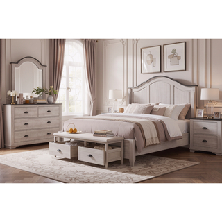 Sunvega Contemporary Gray Wooden Nightstand with Two Drawers and Metal Hardware