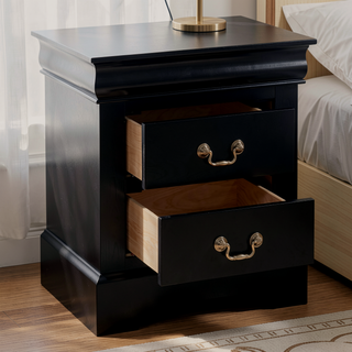 Sunvega Black Nightstand with Two Dovetail Drawers and Metal Handles