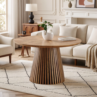 Sunvega Modern Oval Wooden Dining Table with Slatted Legs for Living Room