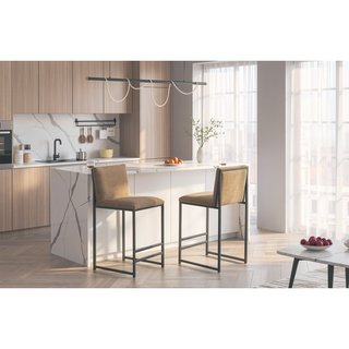 Sunvega Upholstered Linen Bar Stools Set of 2 with Metal Frame and Footrest