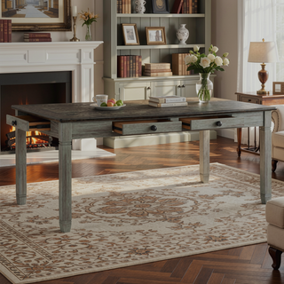 Sunvega Antique White Finish Wooden Bench with Gray Textured Fabric Upholstered Seat